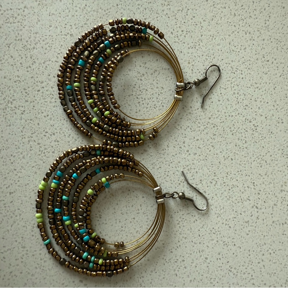 Anthropologie Brown and Gold Beaded Earrings